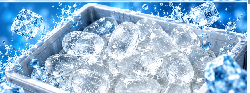 Cooler filled with clear oval ice