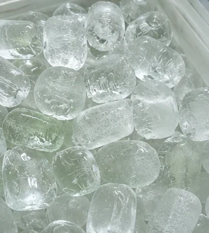 Close-up of clear oval-shaped HYDZ party ice pieces